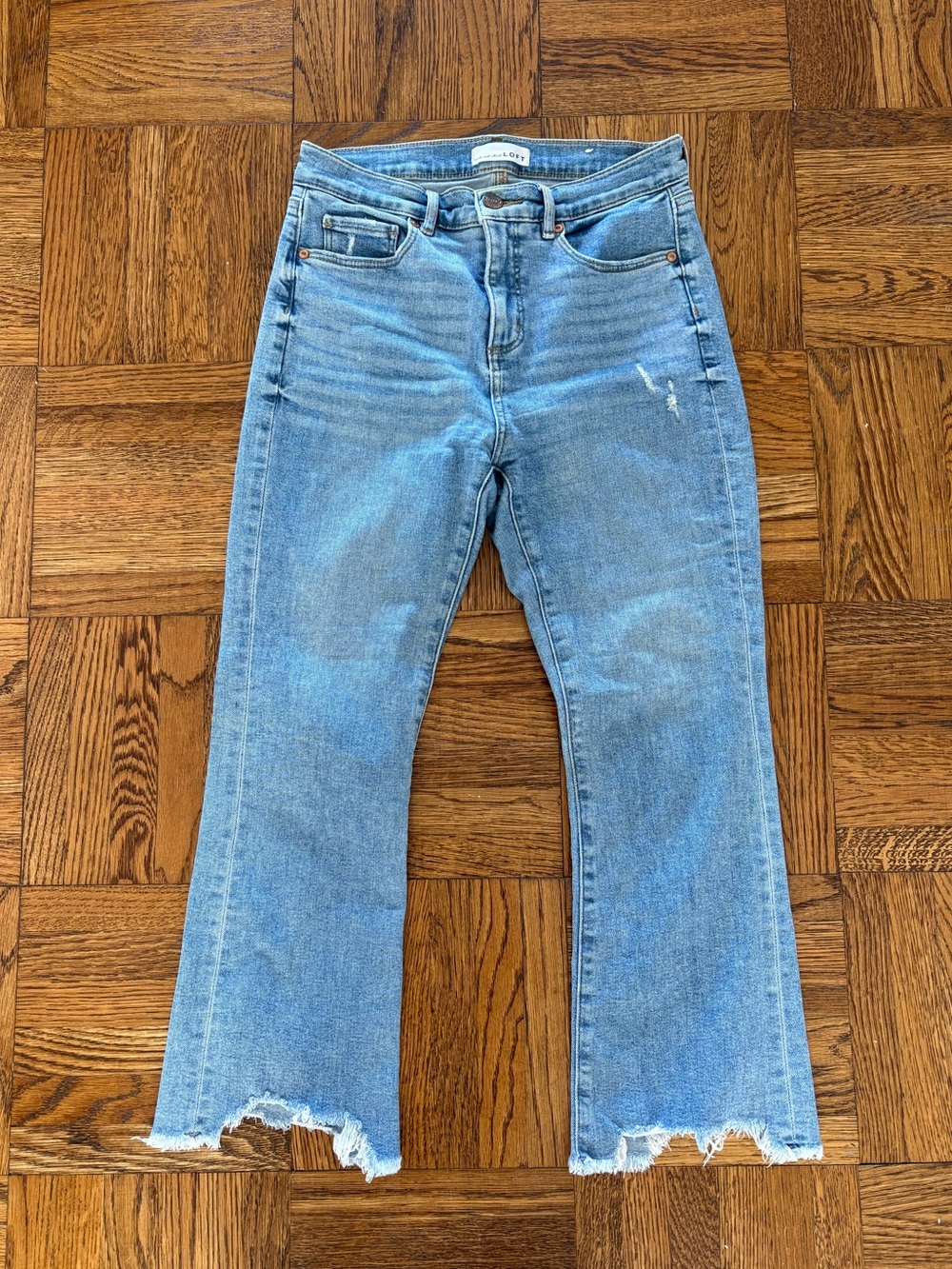 LOFT Light Blue Flare Jeans with Raw Hem